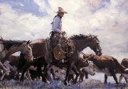 W.H.D. Koerner The Stood There Watching Him Move Across the Range,Leading His Pack Horse painting